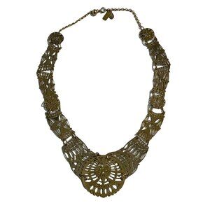 Mary Ann Scherr‎ Necklace Modernist Gold Tone Handcrafted Art Pierced Design
